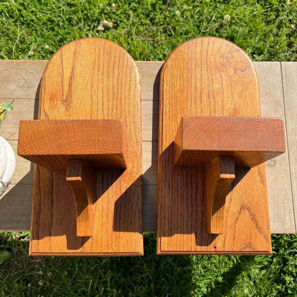 Vintage Handmade Wood Wall Shelves | Sconces | Set of 2